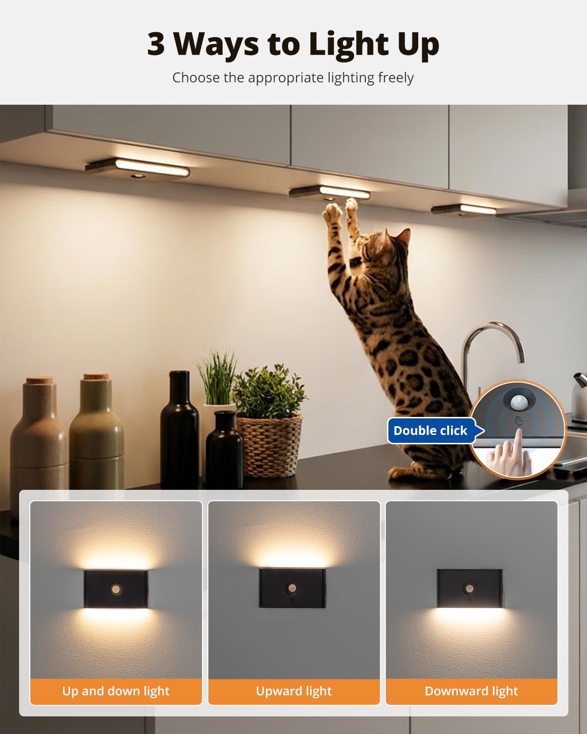 wowatt 3CCT Rechargeable Stair Lights Indoor, Black Stairway Lights Indoor with Magnetic Mount, Dimmable Stair Lights Motion Sensor for Stairway, Hallway, Kitchen, Bathroom(6 Packs)