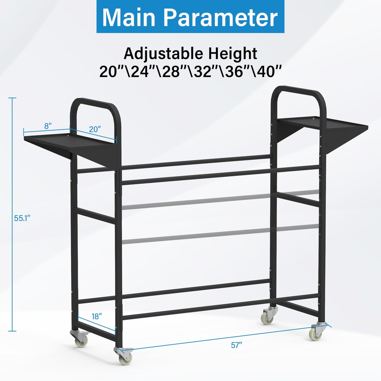 Neorexon Tire Storage Rack 57" x 55.1" x 20" w/Anti-dust Cover, Adjustable Rolling Tire Rack for Garage Black w/4 Swivel Casters & 2 Storage Shelf for Garage Storage