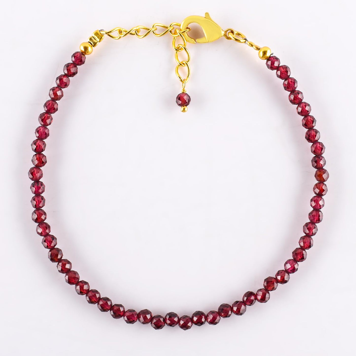 Natural Red Garnet Gemstone Micro Beads Dainty Bracelet Jewelry for Women, January Birthstone, Chakra Energy Crystals, 14k Gold Plated Chain 8 inch Adjustable