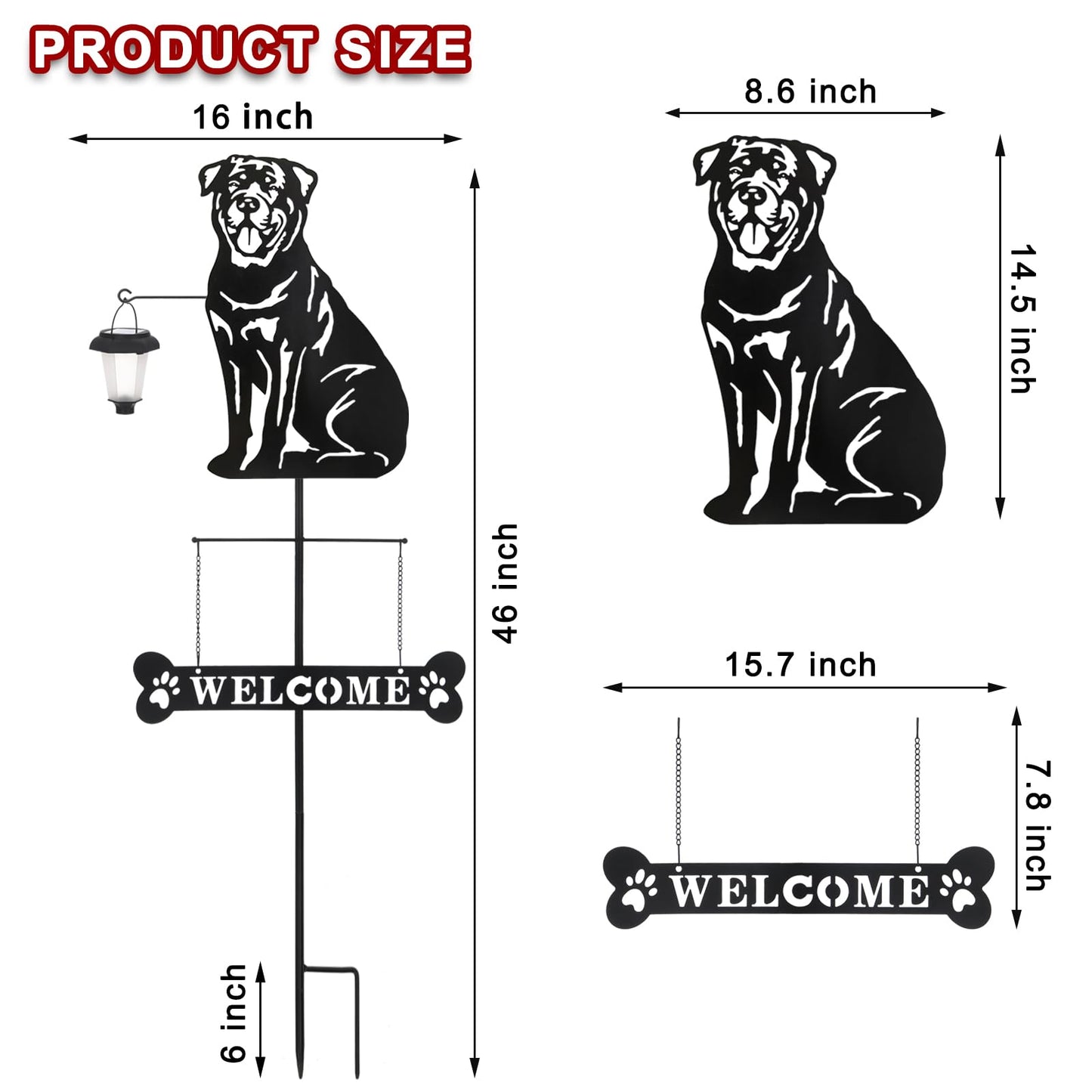 BAYN Solar Rottweiler Silhouette Dog Breed Welcome Sign with a Lantern Outdoor Decorative Garden Stakes for Yard, Lawn, Patio, Pathway