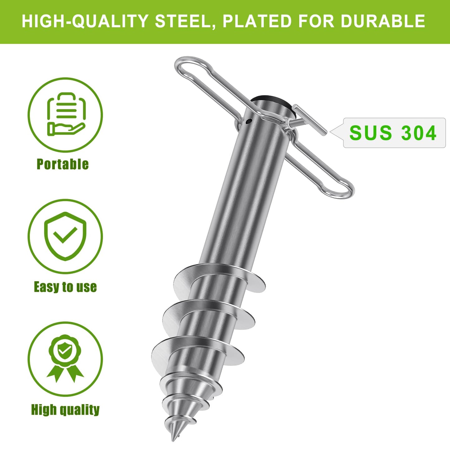 Dolibest Beach Umbrella Sand Anchor, Heavy-Duty Steel Beach Umbrella Holder with 3 Sleeves (Fits 1-2" Poles), Windproof Beach Umbrella Stake, Fully Welded Spiral Base Design for Ultimate Stability