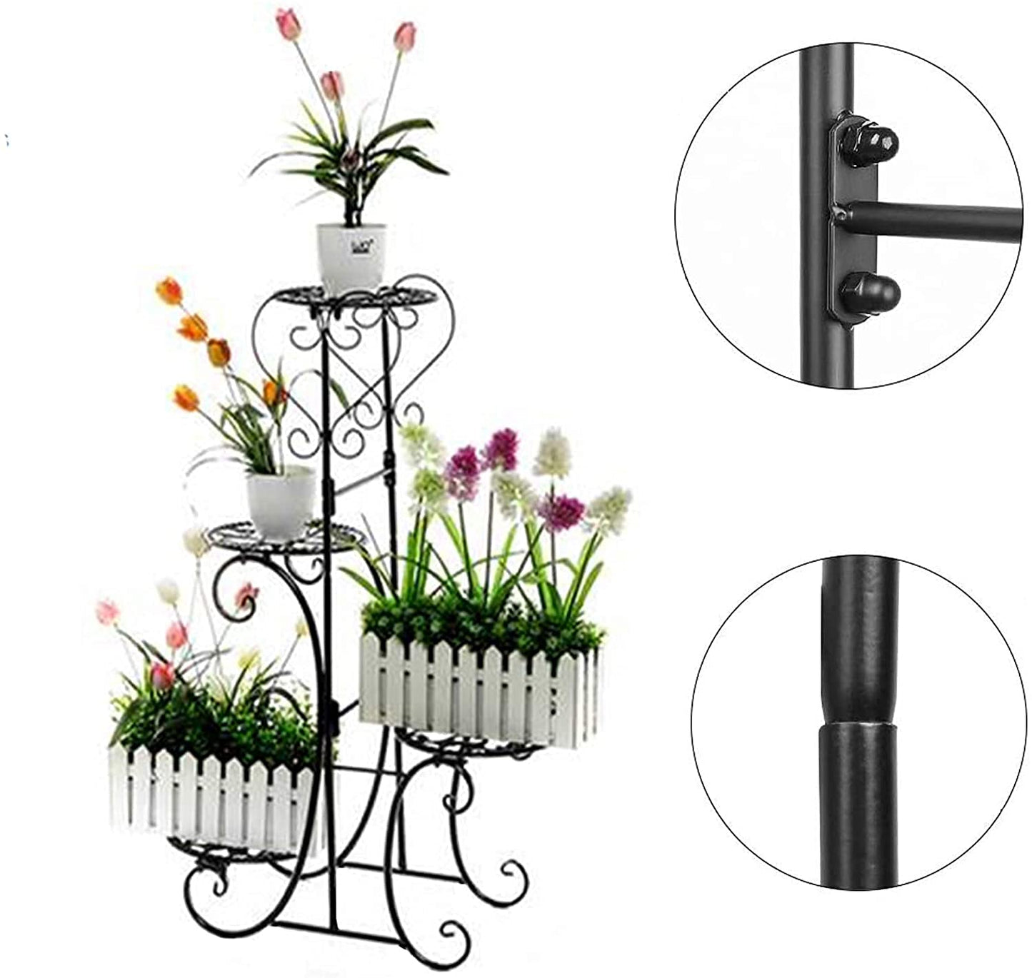 Plant Stand Indoor 4 Tier Metal Plant Shelf Stand Outdoor for Succulents Small Planters Flower Pots Display Rack Holder,Black