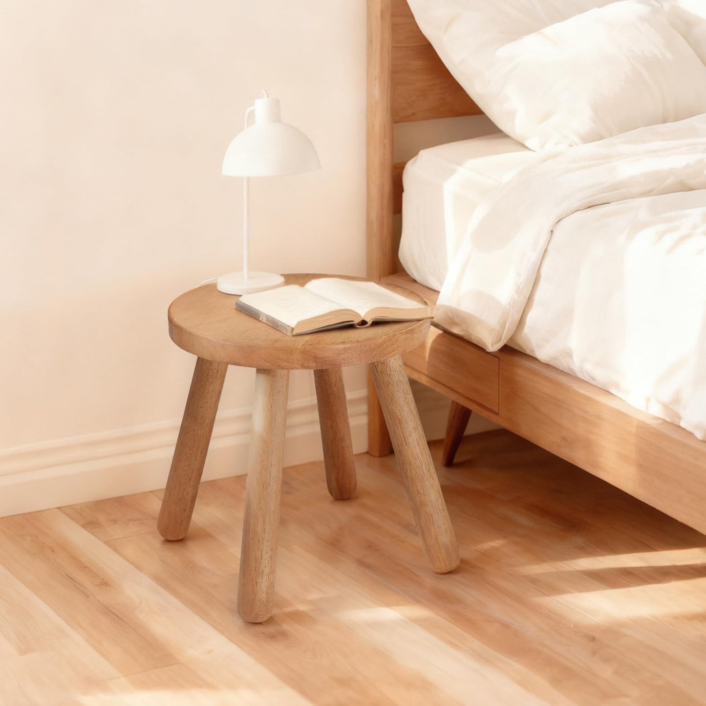 JUJIAFU 11.8" H Round Solid Wooden Stool Wood Plant Stand Woden Decorative Stool Garden Stool Portable Stand for Kitchen Bathroom Living Room Bedroom