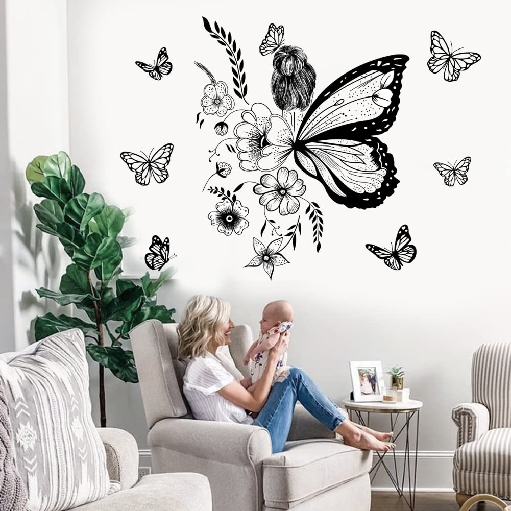 Inspirational Wall Art Positive Quotes Wall Decor Motivational Wall Decals Saying Quotes Wall Stickers Peel and Sticker Wall Decoration Flower Vine Butterfly Wall Sticker for Bedroom Living Room Home Office.