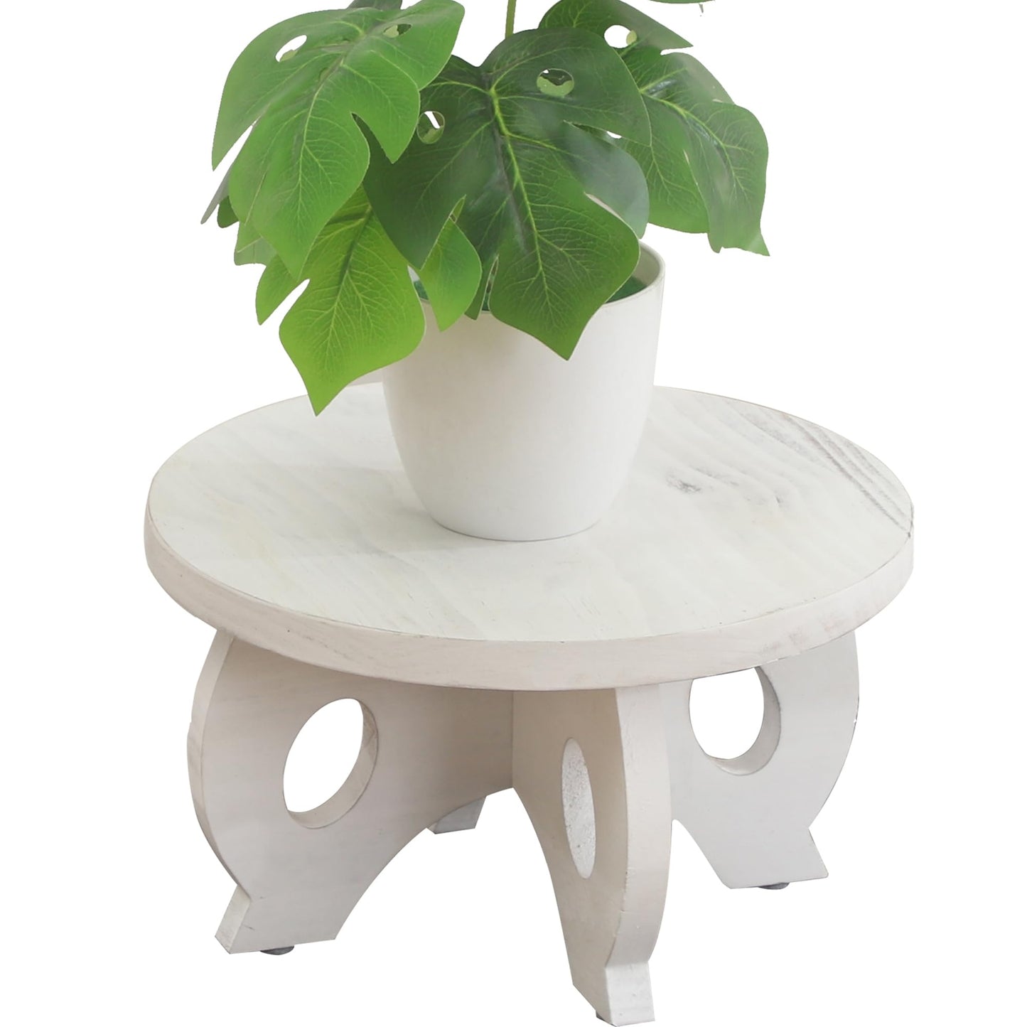 VZODESR Small Plant Stand Kitchen Display Stand 10 inch Plant Holder Plant Stool Round Stand Risers Farmhouse Rustic Balcony Decor Pedestal Board Washed White