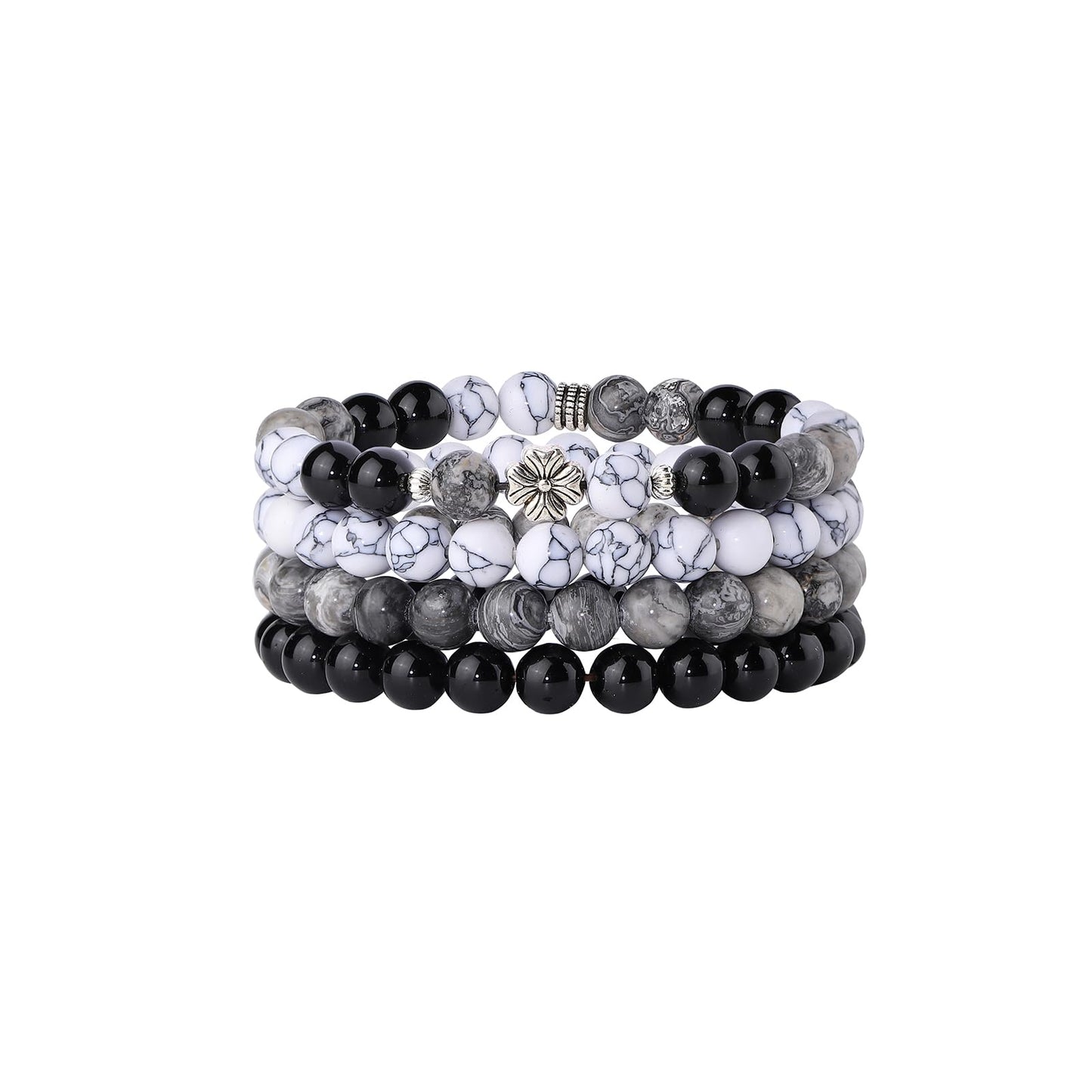 Fengling 4 PCS Beaded Crystal Bracelet for Women 8mm Natural Gemstones Handmade Bracelet Healing Stretch Bracelets Crystal Jewelry for Women Gifts
