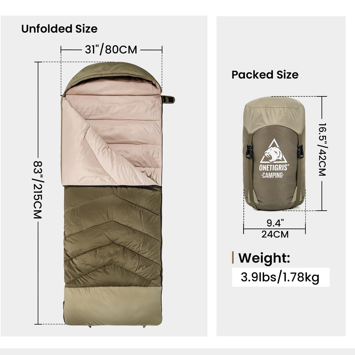 OneTigris Envelope 3 Season Sleeping Bag Extra-Wide Warm for Camping Backpacking Travel Outdoor Activities