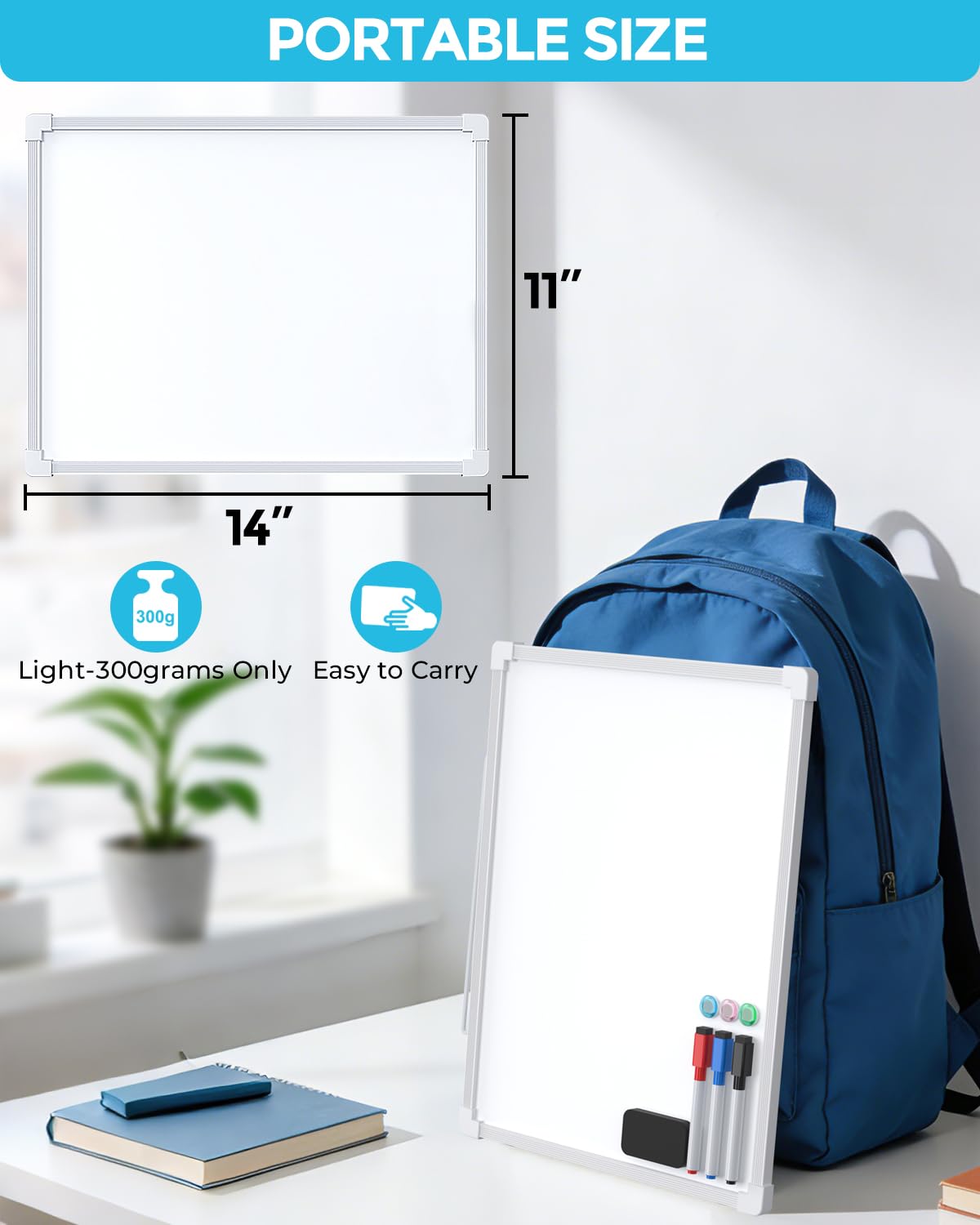 MaxGear Small Dry Erase Board, 14"x11" Double Sided Hanging Whiteboard for Wall, Mini White Board with 3 Dry Erase Markers and 3 magnets, Portable Whiteboard for Planning Learning Writing Drawing Memo