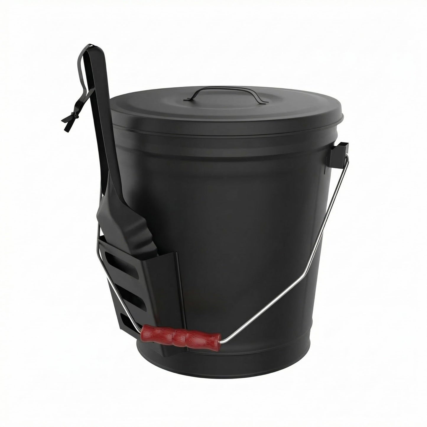 Home-Complete 4.75 Gallon Black Ash Bucket with Lid and Shovel-Essential Tools for Fireplaces, Fire Pits, Wood Burning Stoves-Hearth Accessories