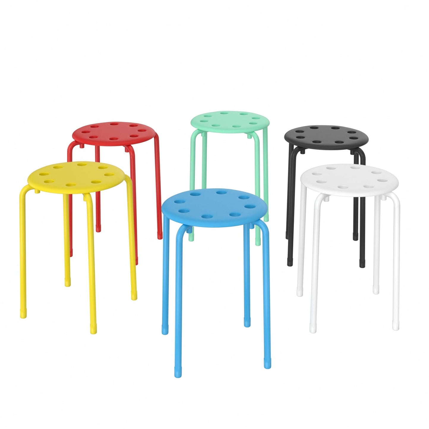 VECELO Set of 6 Stackable Stools with Metal Frame, Colorful Stool for Classroom School Home Office Use, 17.7 Inch Standard Height Portable Chairs No Assembly