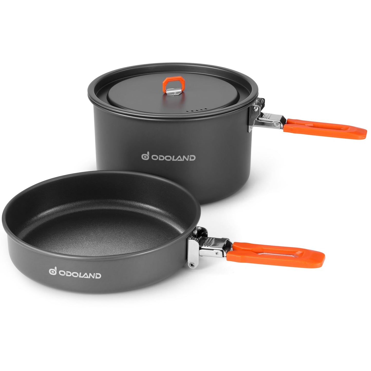 Odoland Camping Cookware Mess Kit - Non-Stick Lightweight Camping Pot and Fry Pan Set with Mesh Bag for Backpacking, Outdoor Cooking and Picnic, for 3-4 People