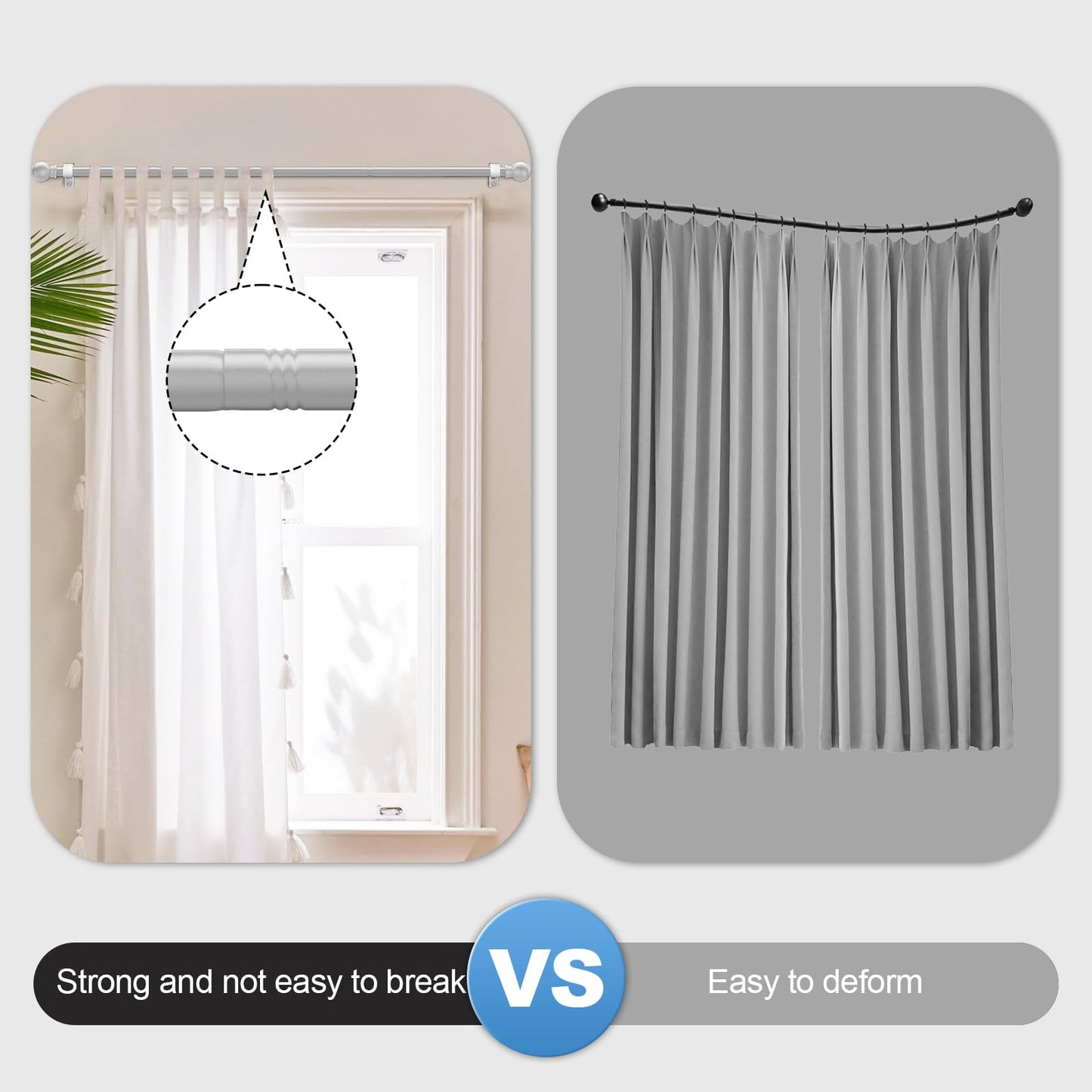 Authandis Silver Curtain Rods for Windows with Brackets,5/8 Inch Diameter Small Window Curtain Rod Adjustable 32 to 48 Inches,Easy Install Drapery Rods,Gray