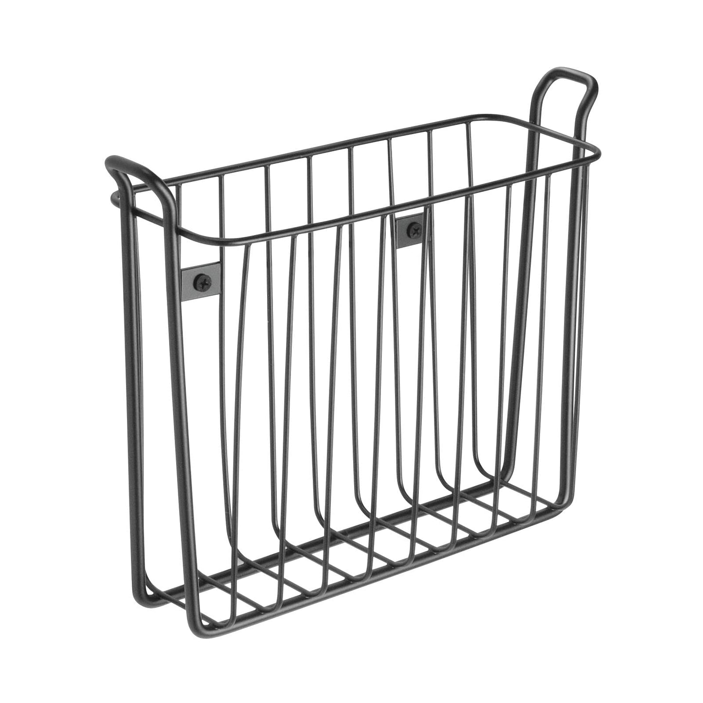 mDesign Metal Wall Mount Decorative Magazine Rack Organizer Bin Holder, Basket for Living Room, Bathroom, Bedroom, Home Office - Holds Books, Newspapers, Tablets - Concerto Collection - Black