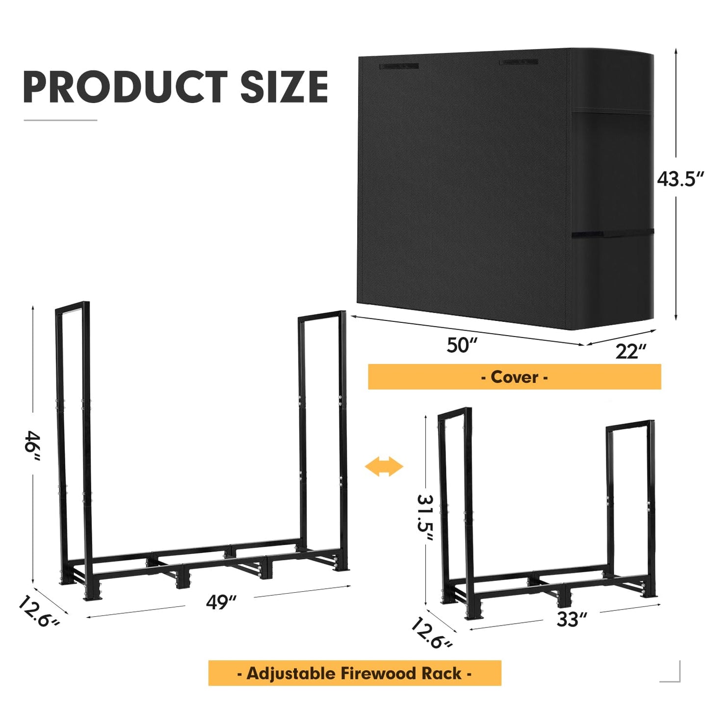 nalone 4FT Outdoor Firewood Rack with Cover, Heavy Duty Square Strong Stand Rack with Waterproof Cover for Fireplace Fire Pits Wood Pile Storage Holder Lumber Rack