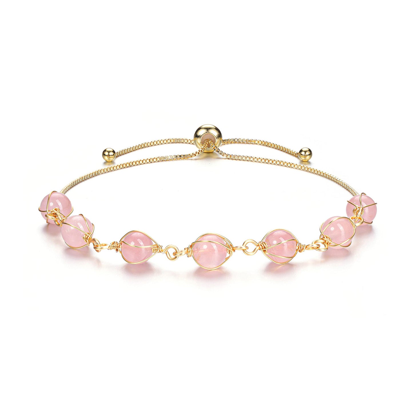 PESOENTH Rose Quartz Crystal Healing Bracelet for Women Natural Crystal Gemstone Beads Anxiety Stone Spiritual 14K Gold Bracelet Pink Jewelry gifts for Women
