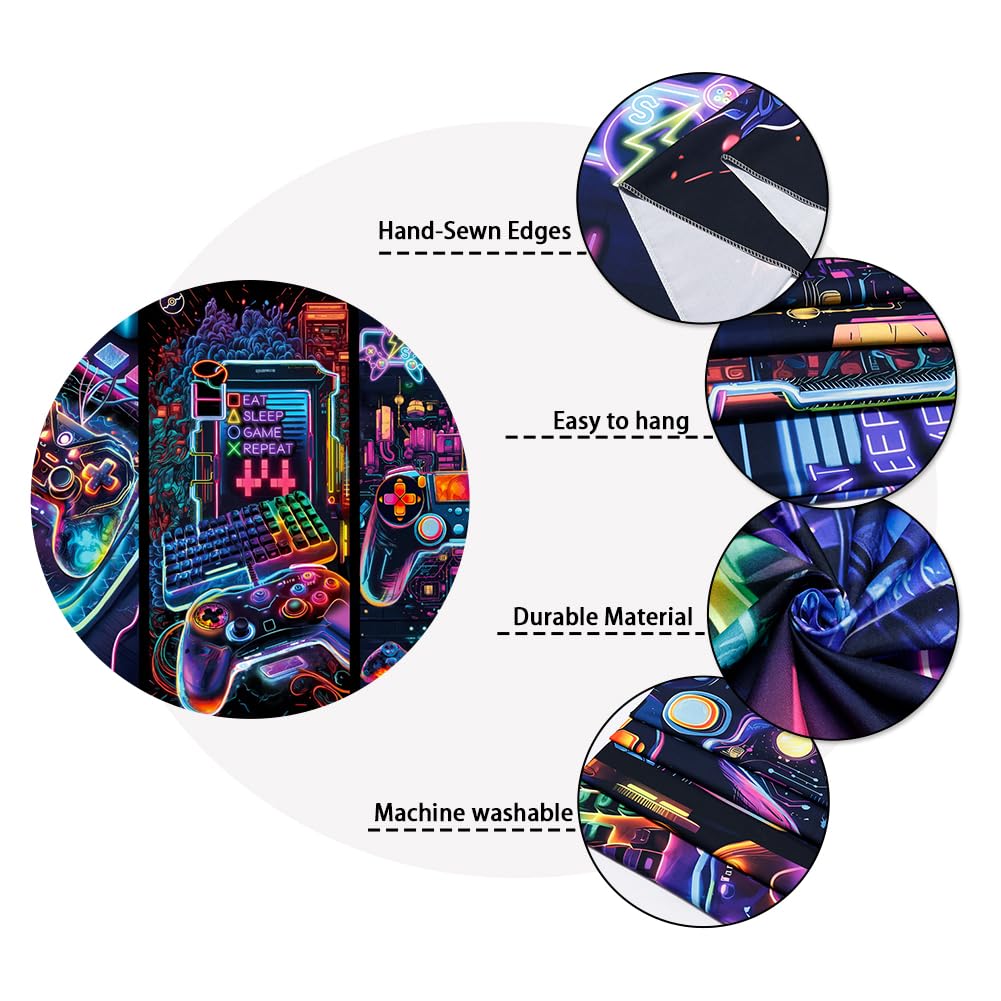 Galoker Blacklight Gaming Tapestry Cool Neon Game Controller Tapestry UV Reactive Gamer Player Wall Tapestries Funny Art Gaming Poster Tapestries Wall Hanging for Home Decor