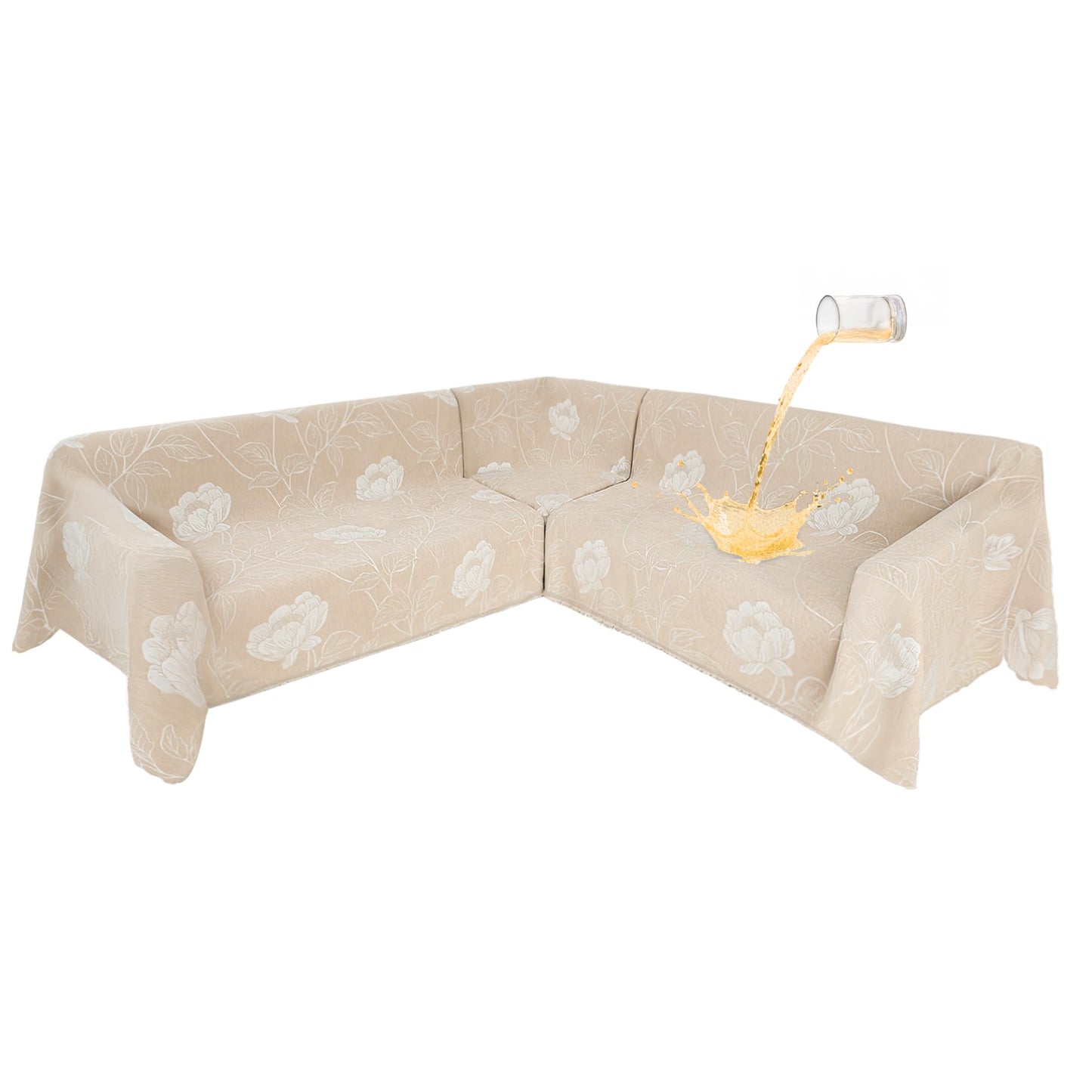 SYJOVIA 1OO% Waterproof Sectional Couch Covers for Dogs L Shaped Corner Sofa Cover Washable Chenille Sofa Slipcovers Blanket Modern Jacquard Pet Furniture Protector (91"x252", Beige Flower)