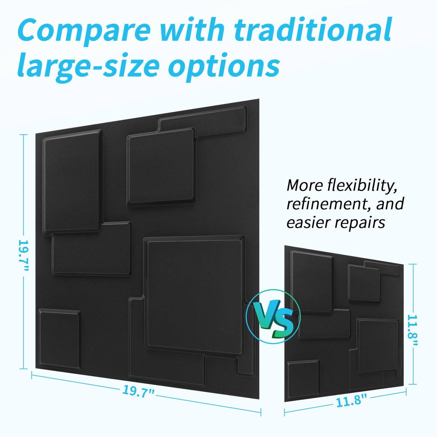 Art3d 20 Pack Decorative 3D Wall Panels, 19 Sq.Feet PVC Interior Wall Décor, 11.8"x11.8", Black