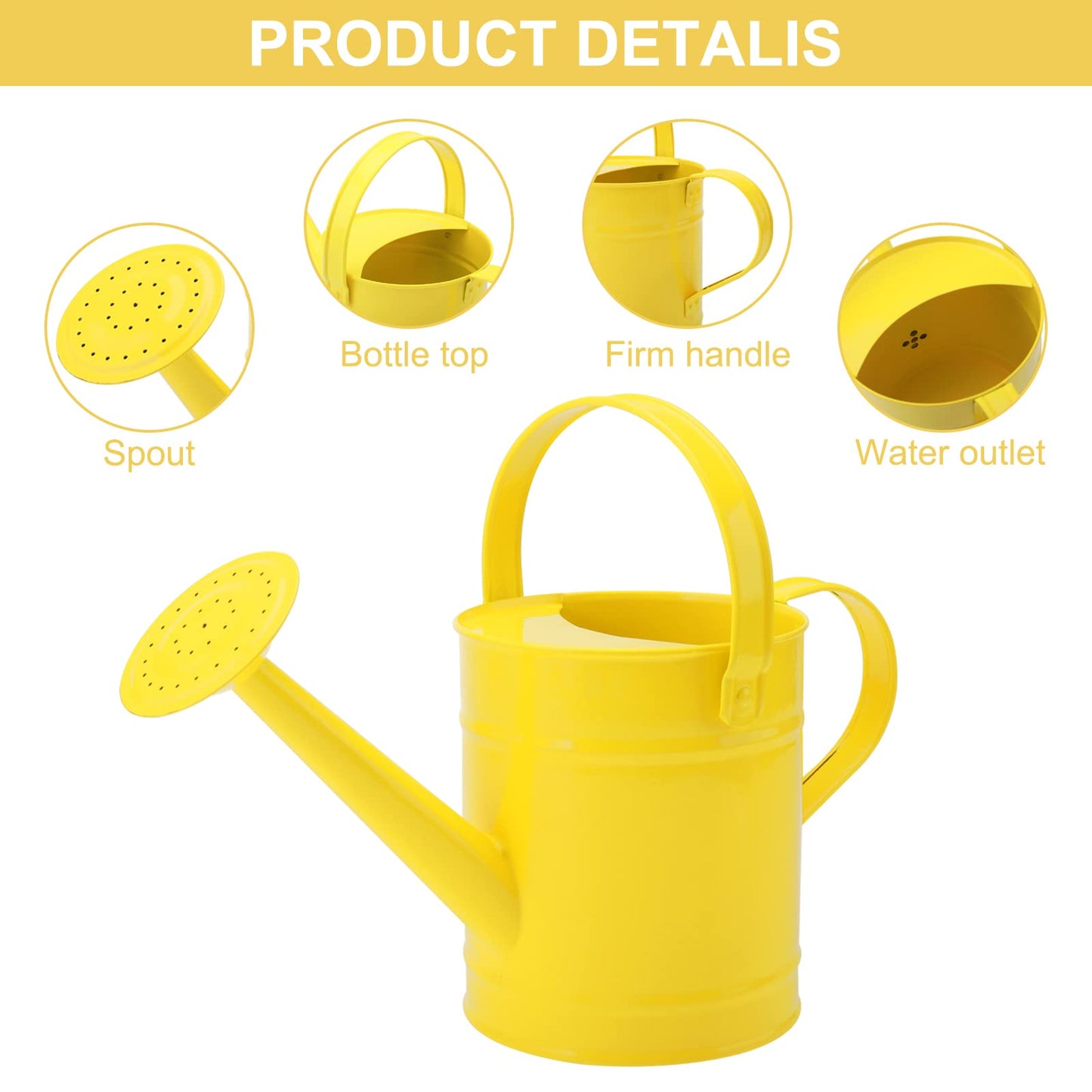 Finderomend Metal Watering Can 1.5L/51oz, Iron Art for Outdoor Plants, Yellow