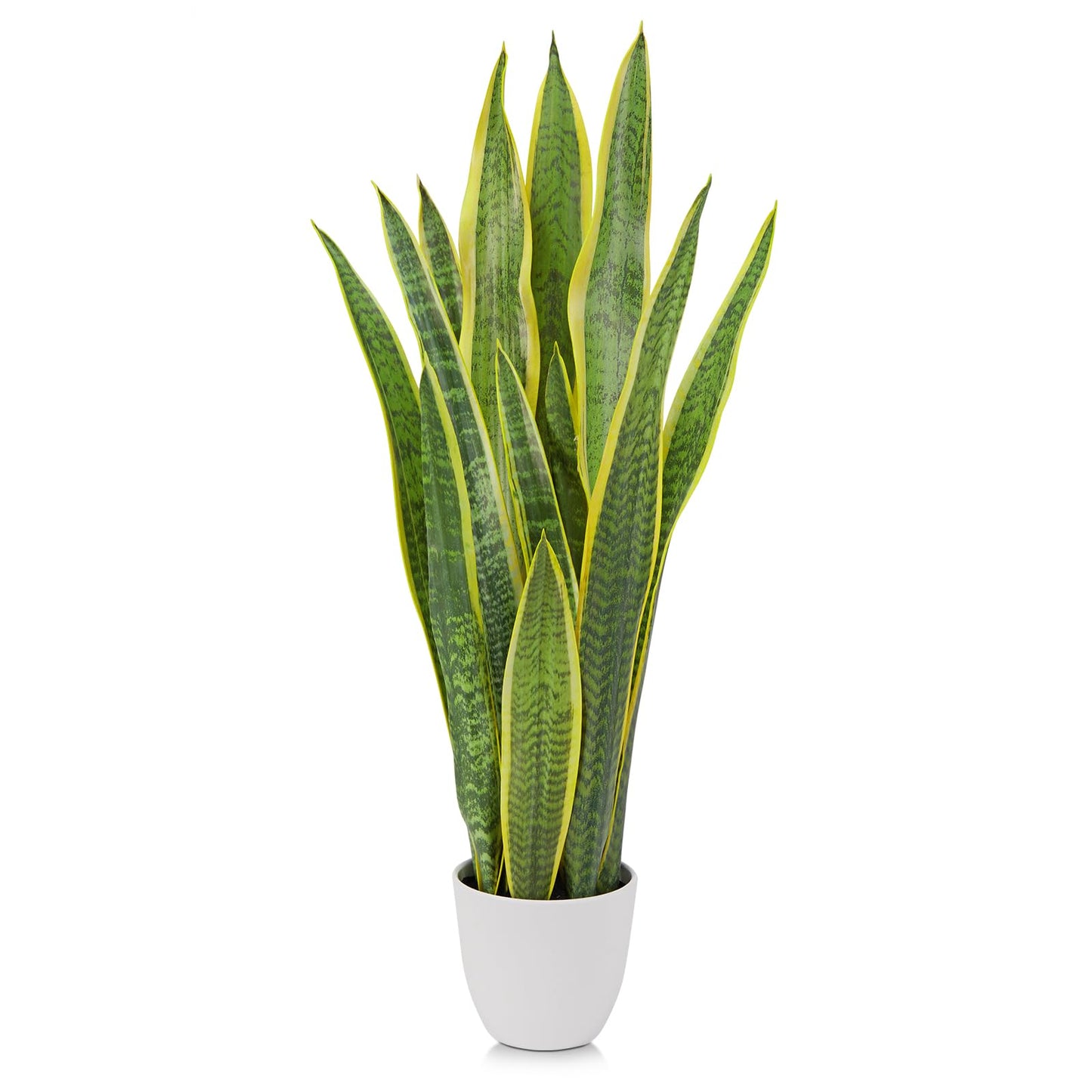 Hollyone Artificial Snake Plant Potted, 28 Inch Faux Sansevieria Trifasciata Plants Large Tall Tropical Fake Snake Plants Tree in White Pots for Home Office Room Patio Garden Indoor Outdoor Decor