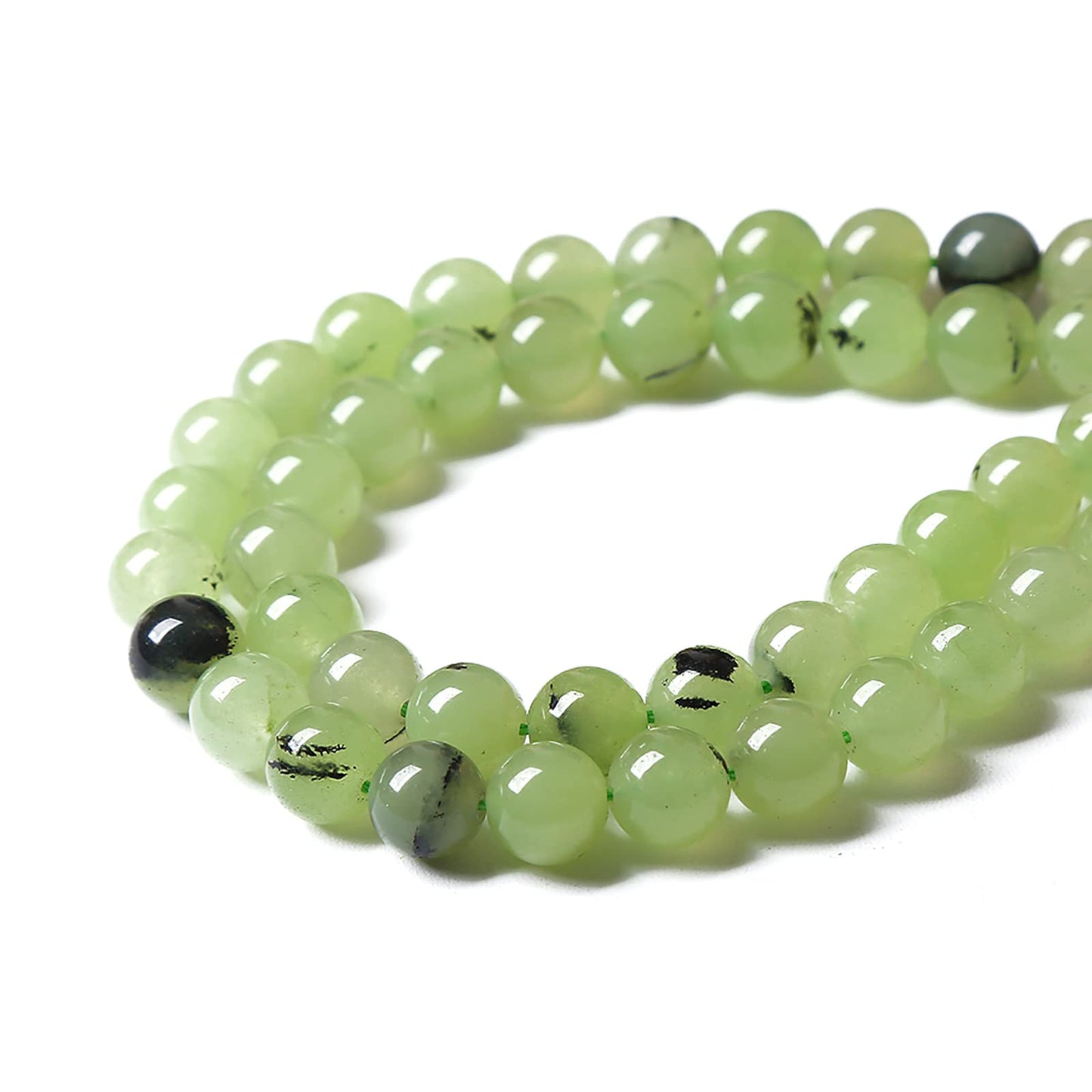 45pcs 8mm Natural Prehnite Jade Stone Round Loose Spacer Beads for DIY Jewelry Making Necklaces Bracelets Healing Energy Beads (8mm, Prehnite Jade)