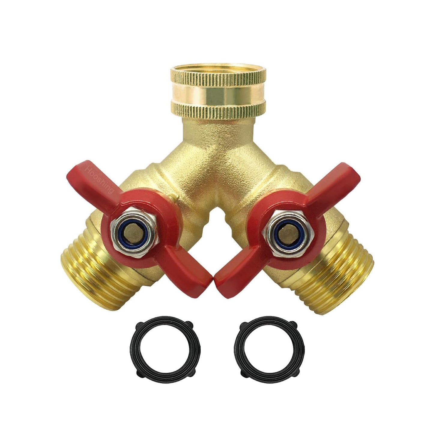 Hooshing Brass Garden Hose Splitter 3/4" GHT Hose Y Splitter 2 Valves Water Hose Faucet Adapters with Washers