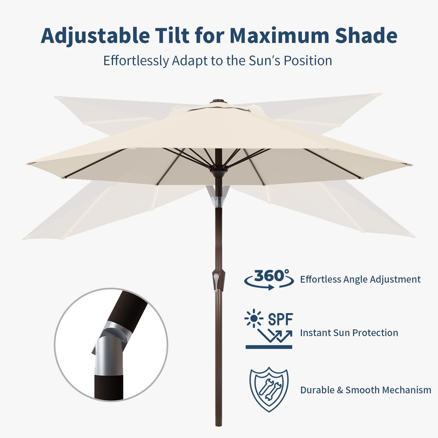 Patio Kingdom 9FT Patio Umbrella Outdoor Table Umbrella w/Push Button Tilt and Crank, 8 Sturdy Ribs, UV Resistant Waterproof Market Umbrella for Pool, Deck, Backyard, Garden, Creamy White