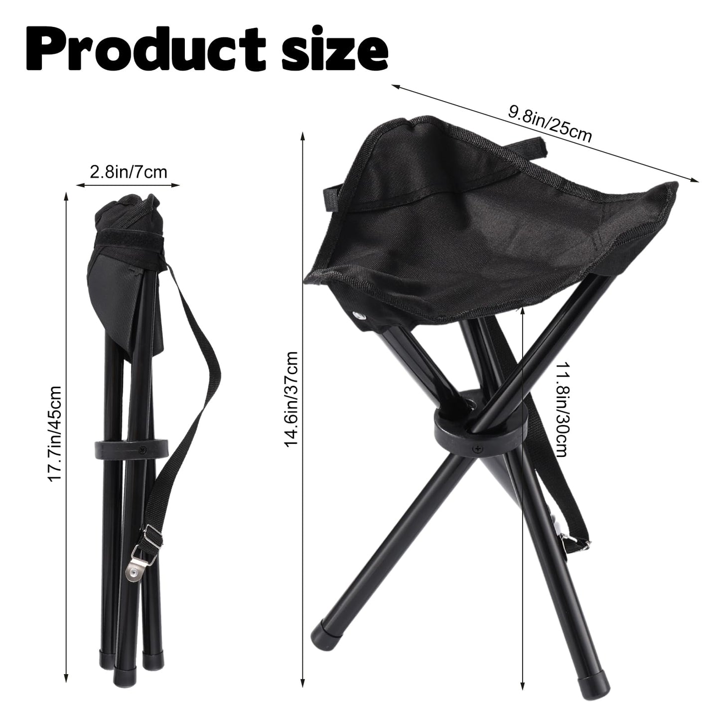 Travel Folding Camping Stool, 14.6 inches Lightweight Outdoor Tripod Chair and Maximum weight 210 lbs Portable Party Chair Fishing Chairs Seat for Camp Hiking Beach Garden and Painting (Black)