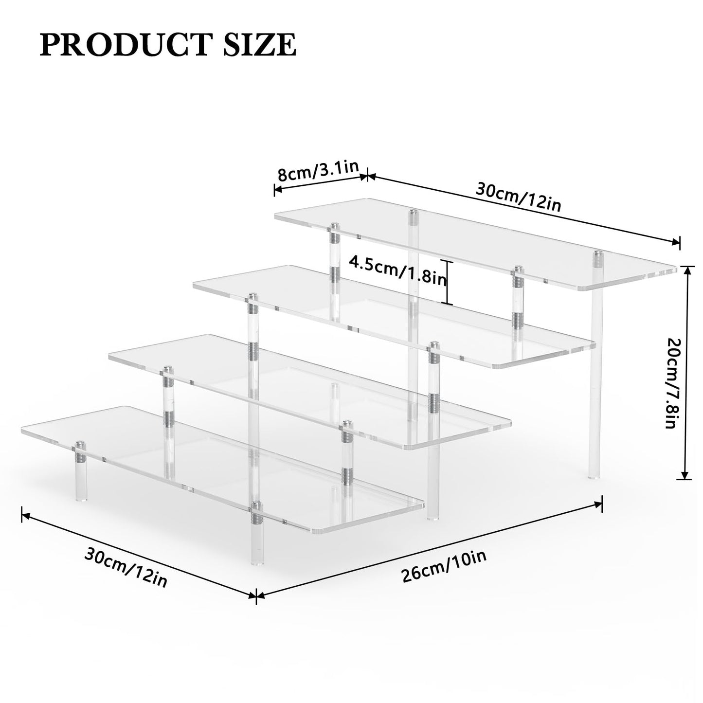 Acrylic Display Riser Stand Shelf Clear 4 Tier Cupcake Stand Perfume Display Holder Figures Desktop Decoration Organizer Showcase Toys Retail Display Rack Candy Dessert Buffet 4 Steps Collection (3 PACKS)