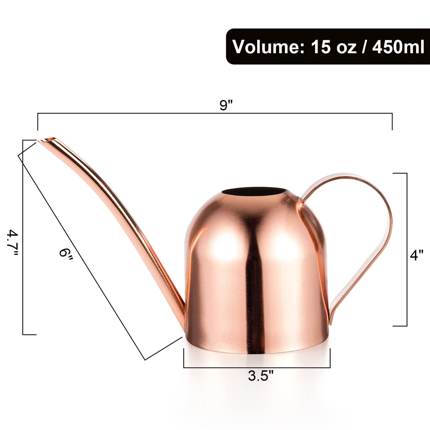 Fasmov Stainless Steel Watering Can, Small Modern Style Watering Pot, 15oz/450ml Plant Watering Can with Long Spout to Prevent Spillage, Perfect for Outdoor and Indoor Plants (Copper)
