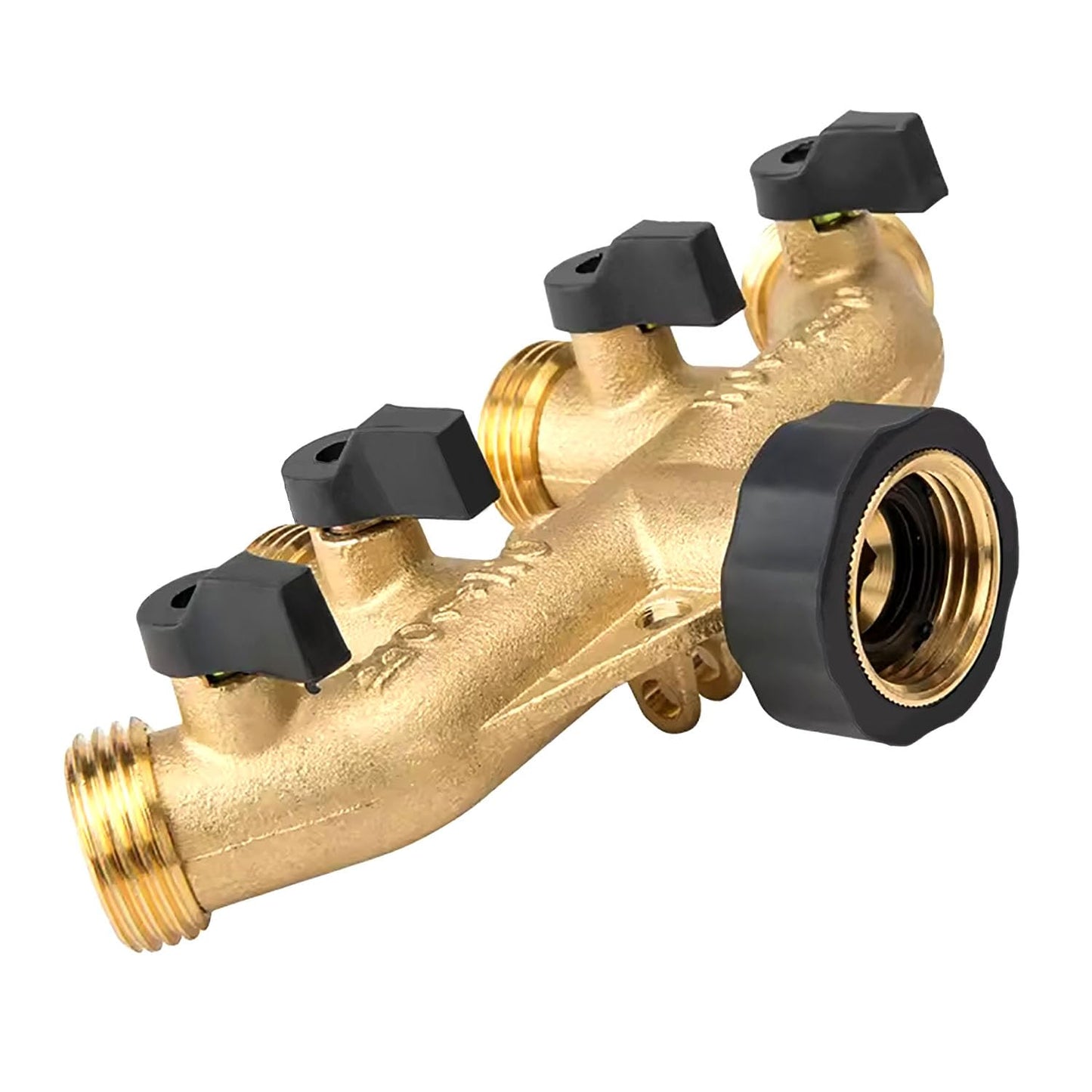 Hose Splitter 4 Way, CUMIZON Solid Brass Garden Hose Splitter Heavy Duty 3/4" Standard Threads, Leak-Proof Dual Outlet Splitter for Sprinklers and Irrigation Systems