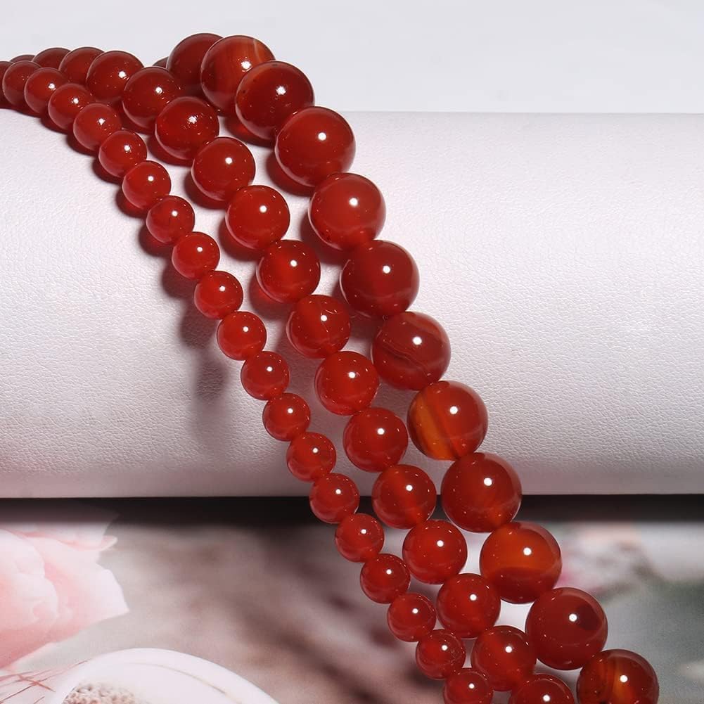 Yochus 60pcs Red Onyx Agate Beads，6mm Healing Power Natural Stone Round Loose Beads for Jewelry Making Earring Necklace DIY Crafts