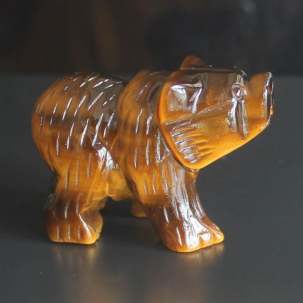 HLbshi Hand Carved Gemstone Crystal Bear Figurine Animal Statue Carving Office Home Decor Collections 2'' (Tiger Eye)