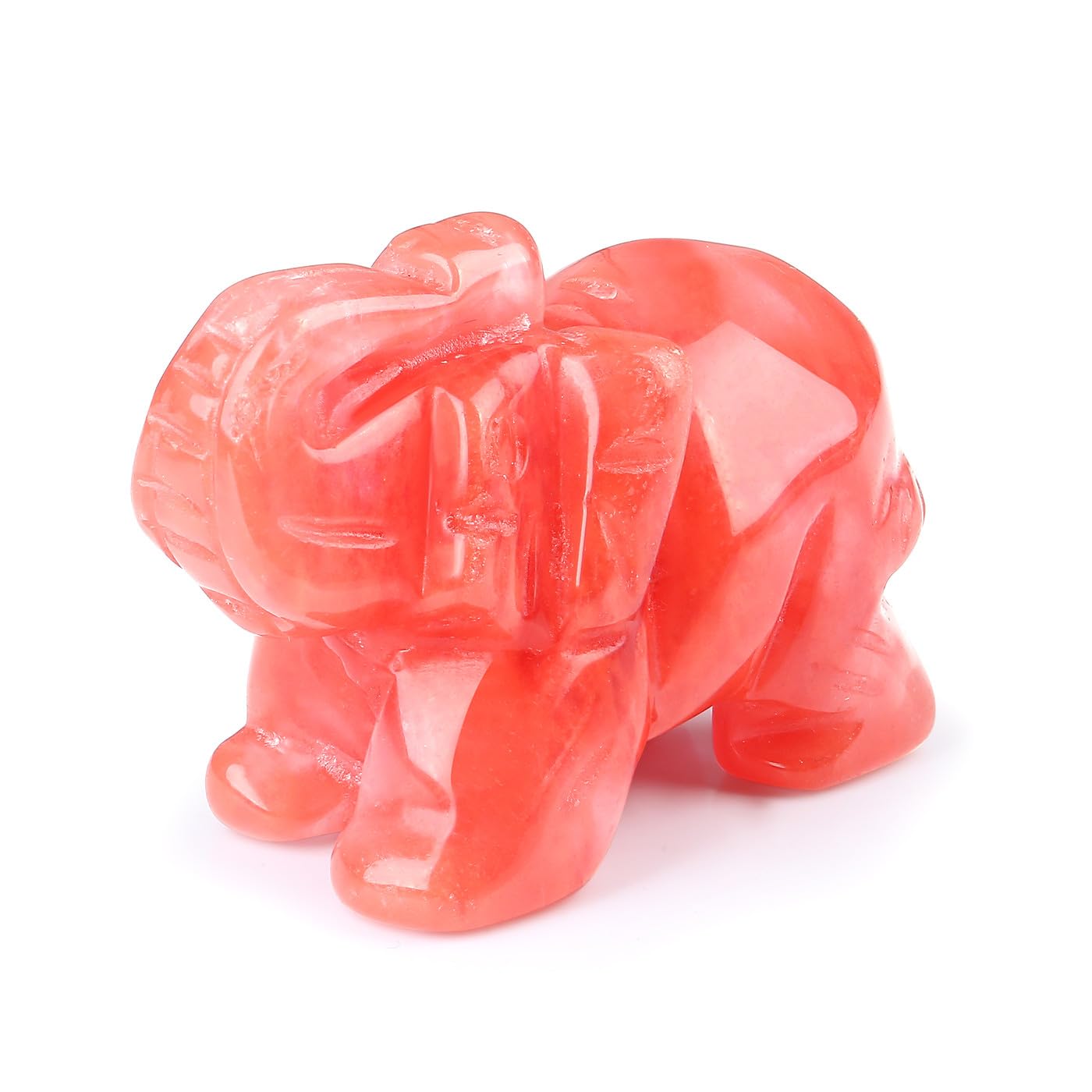 QINJIEJIE Cherry Quartz Crystals Elephant Decor Cute Desk Polished Stones Figurine Natural Gemstones Luck Decoration Home Room Office Pocket Hippie Elephant Meditation Spiritual Gift for Women