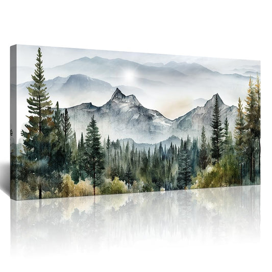 Lapremoly Canvas Wall Art for Living Room, Bedroom, Office - Modern Abstract Mountain Scenery Paintings, Misty Forest Landscape Pictures - Home Decorations Artwork