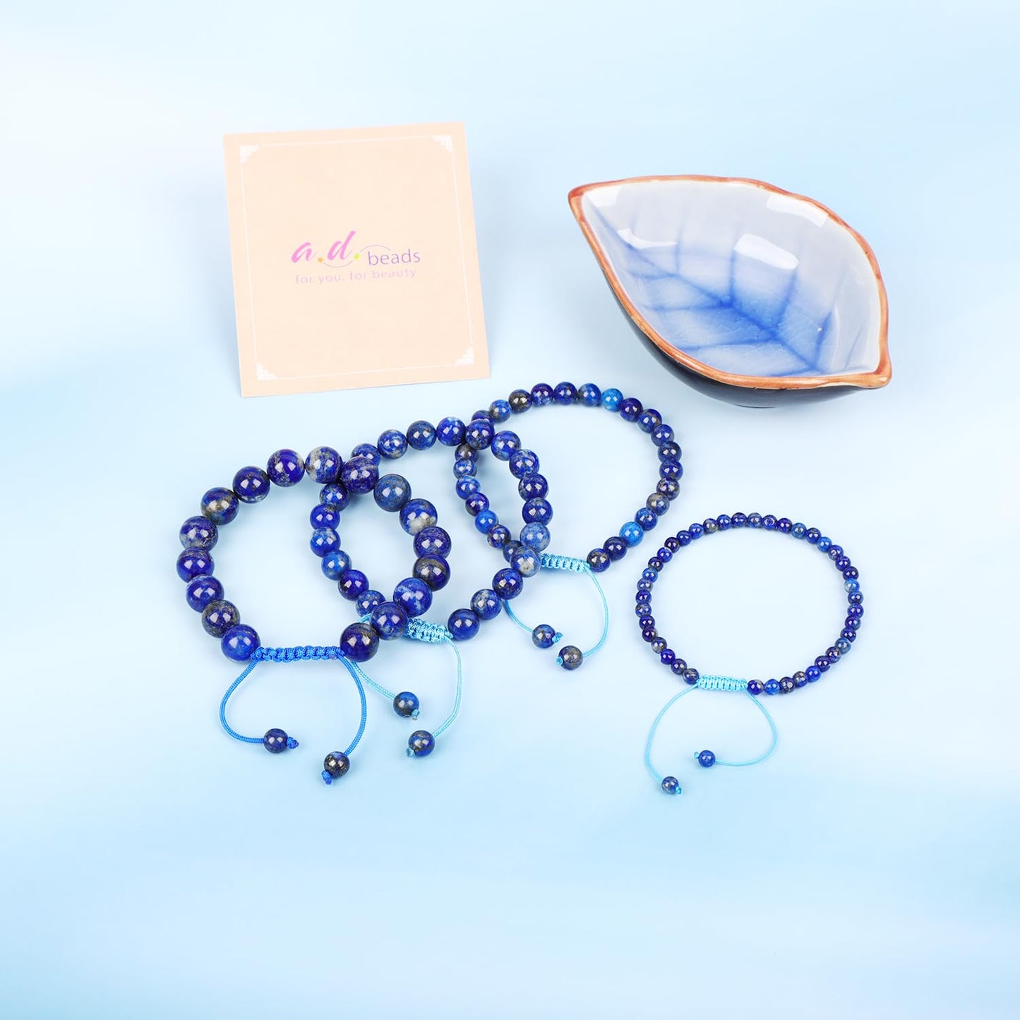 AD Beads 8mm Lapis Bracelet - Stone of the Creativity energy stone - Handmade Natural Stone Crystal Bracelet with Adjustable Macrame String - Yoga Healing Power Energy Gifts for Men and Women