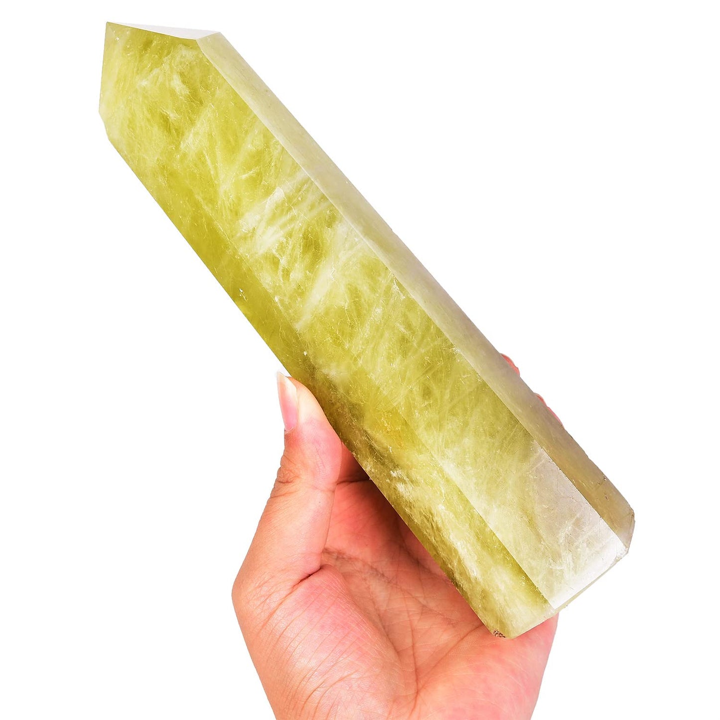 AMOYSTONE Large Lemon Quartz Tower Healing Crystal Obelisk Wand 6 Faceted Reiki Meditation Stone 0.6-1.1 LBS