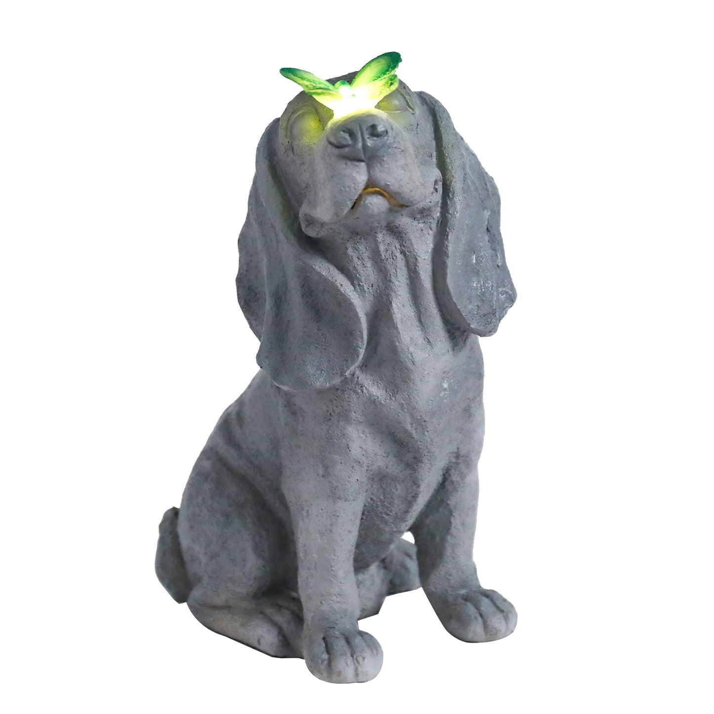 Ovewios Garden Statue Dog Figurines - Outdoor Dog Statue with Solar Butterfly Lights for Patio Yard Art Decor Balcony Lawn Ornament, Ideal Housewarming Gardening Gifts for Mom