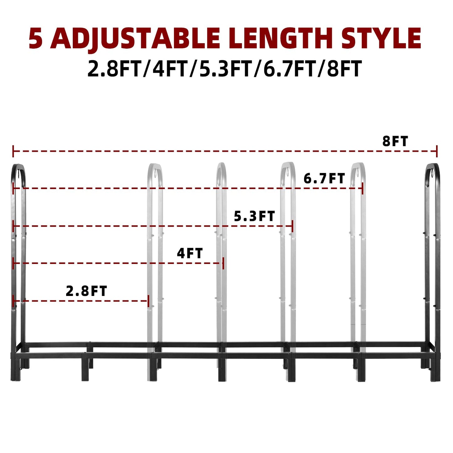 DNKMOR 8FT Firewood Rack Holder,Heavy Duty Firewood Storage Log Rack for Outdoor&Indoor,Fireplace Wood Rack for Wood Storage