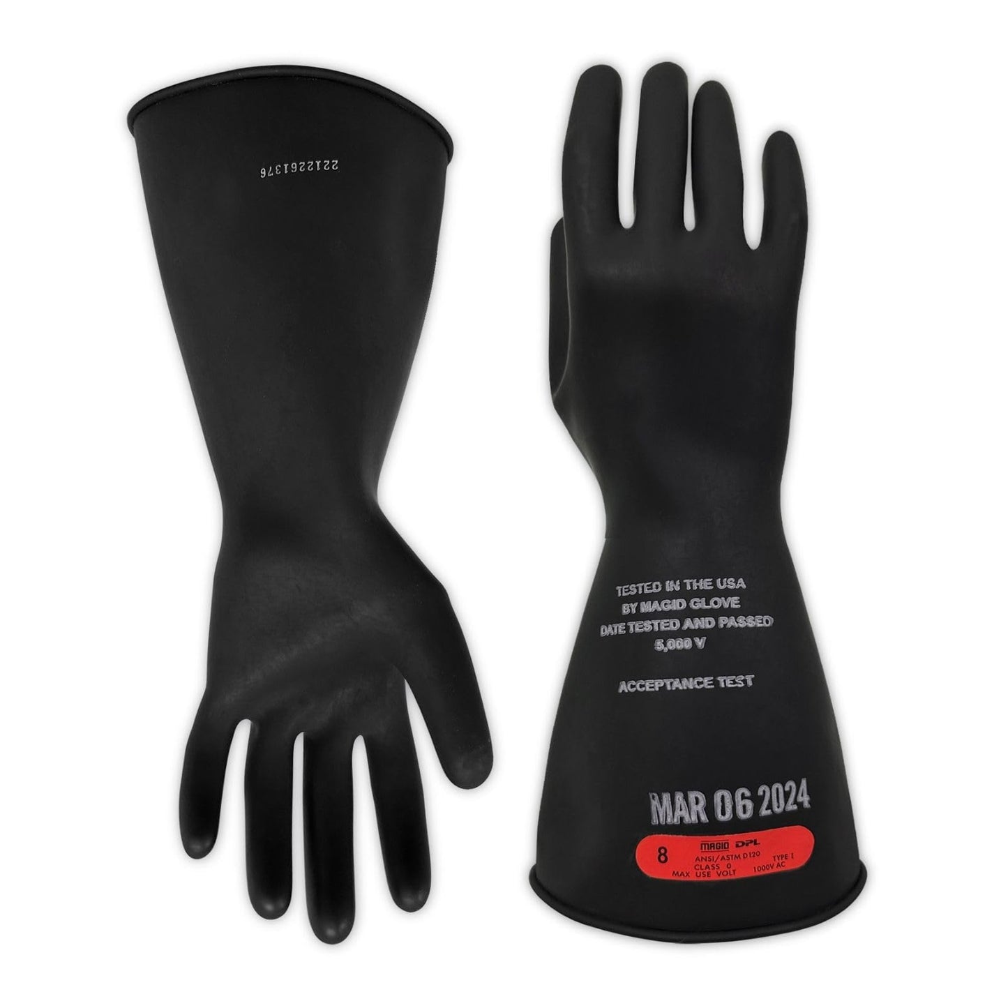 MAGID Rubber Insulating Electrical Safety Gloves, Class 0 ASTM Compliant, Size 8.5, 11" Cuff, Lineman Electrician Voltage Protection, M011B85