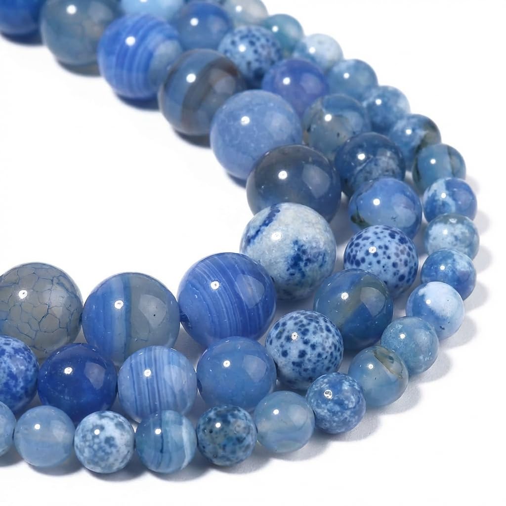 Yochus 60pcs Blue Fire Agate Stone Beads，6mm Healing Power Natural Stone Round Loose Beads for Jewelry Making Earring Necklace DIY Crafts
