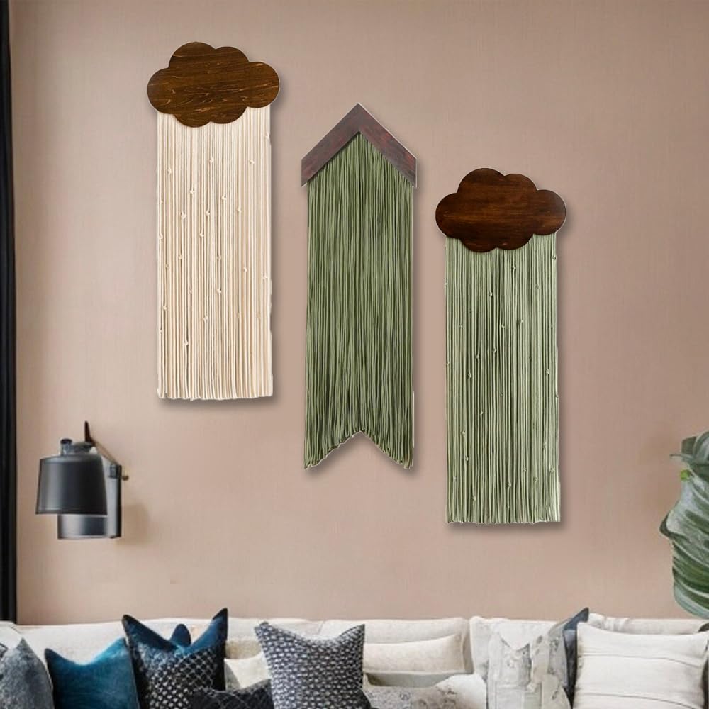 Ansley&HosHo Macrame Wall Hanging, Boho Woven Tapestry, Modern Tassel Wall Decor, Handmade Wall Art Tapestry for Bedroom, Living Room, Home, Bohemian Apartment Decoration Ornament Craft (Green Cloud)