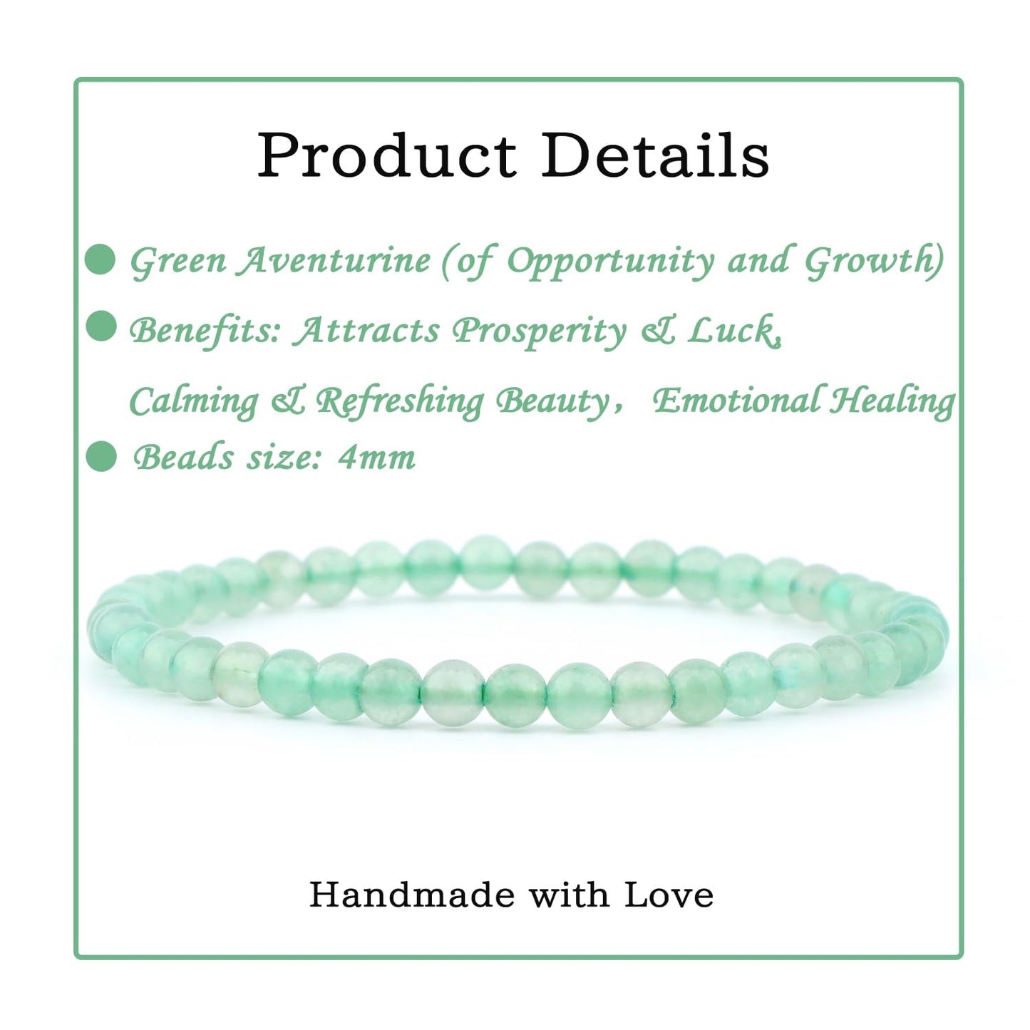 Bymitel 4mm Green Aventurine - Handmade Reiki Gemstone Stretch Bracelet, Natural Beauty & Spiritual Essence, Crystal Healing for Unisex Adults