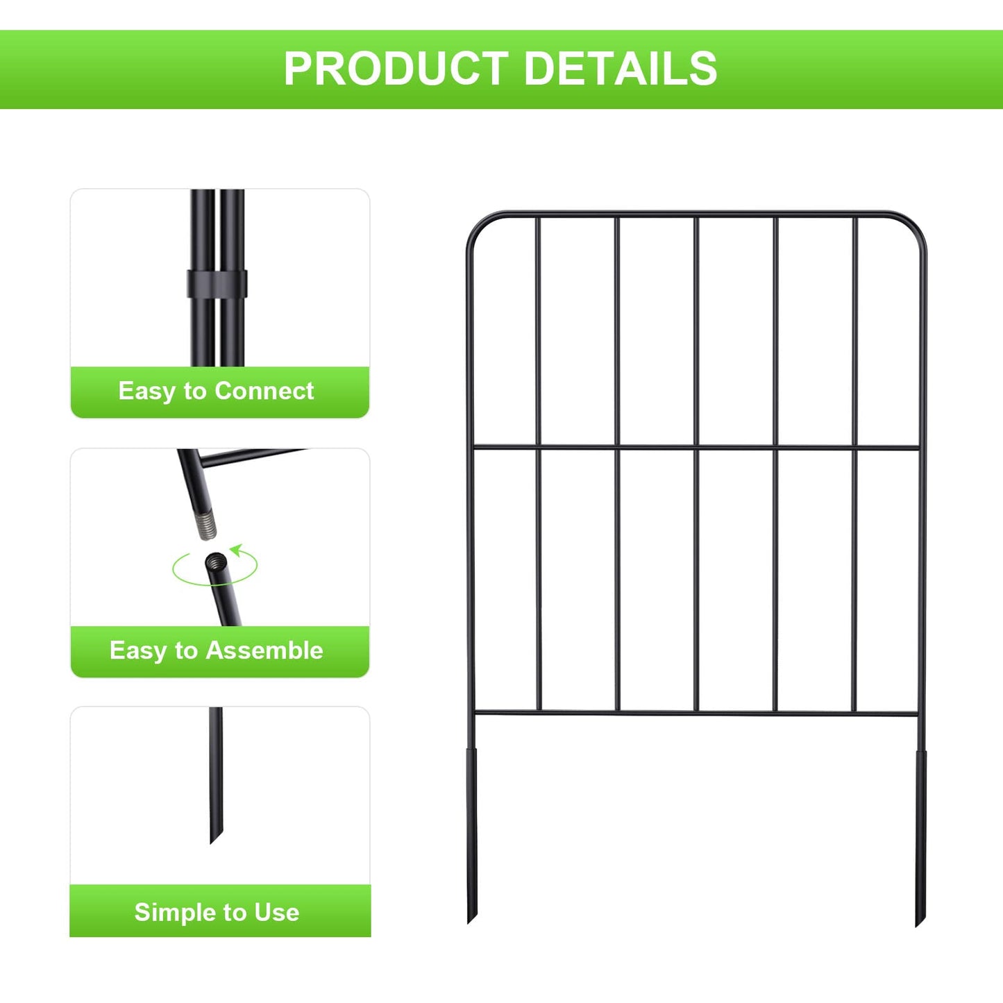 OUSHENG 24'' (H) Garden Fence 25 Panels, Total 27ft (L) Rustproof Metal Wire Fencing Border Animal Barrier, Flower Edging for Landscape Patio Yard Outdoor Decor, Square