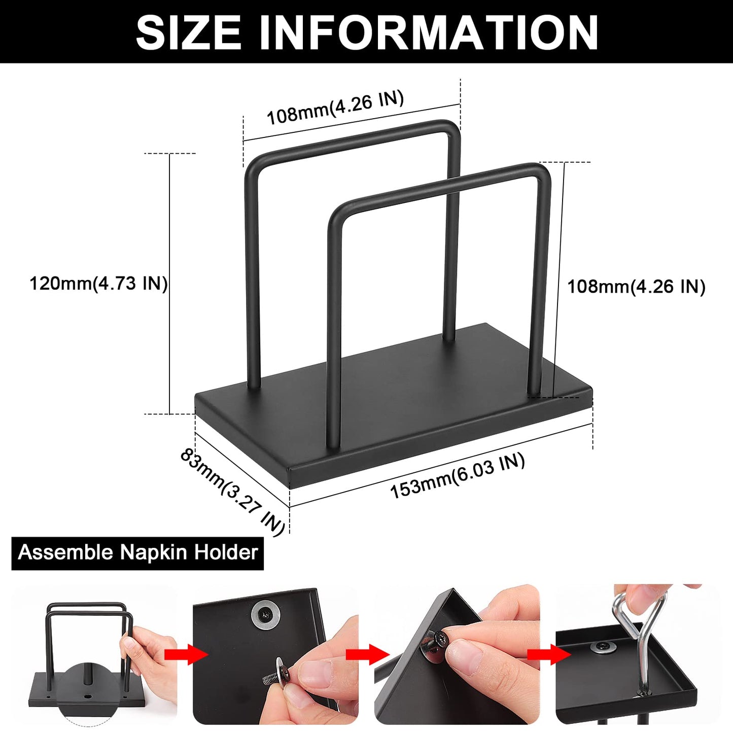 Livabber Napkin Holder, Metal Napkin Storage Modern Freestanding Tissue Paper Dispenser for Table Kitchen Countertop (Metal Base, Black)