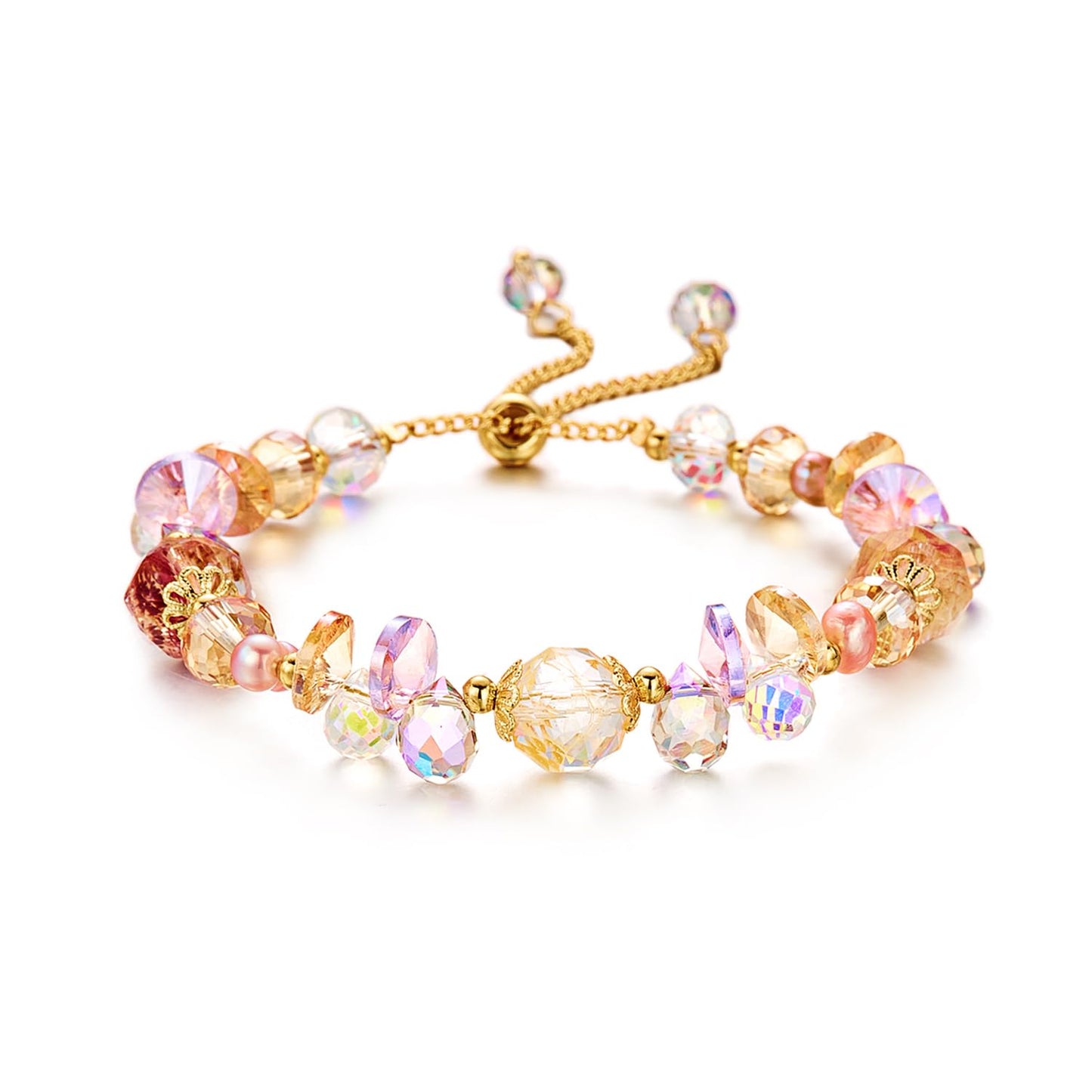 BELLA-Bee Healing Crystal Bracelets for Women Adjustable Rainbow Crystals Amethyst Tourmaline Natural Stone Beaded Bracelets for Women Spiritual Jewelry for Wishes, Protection and Anxiety Relief with Meaning Card (The Keep of Wishes)