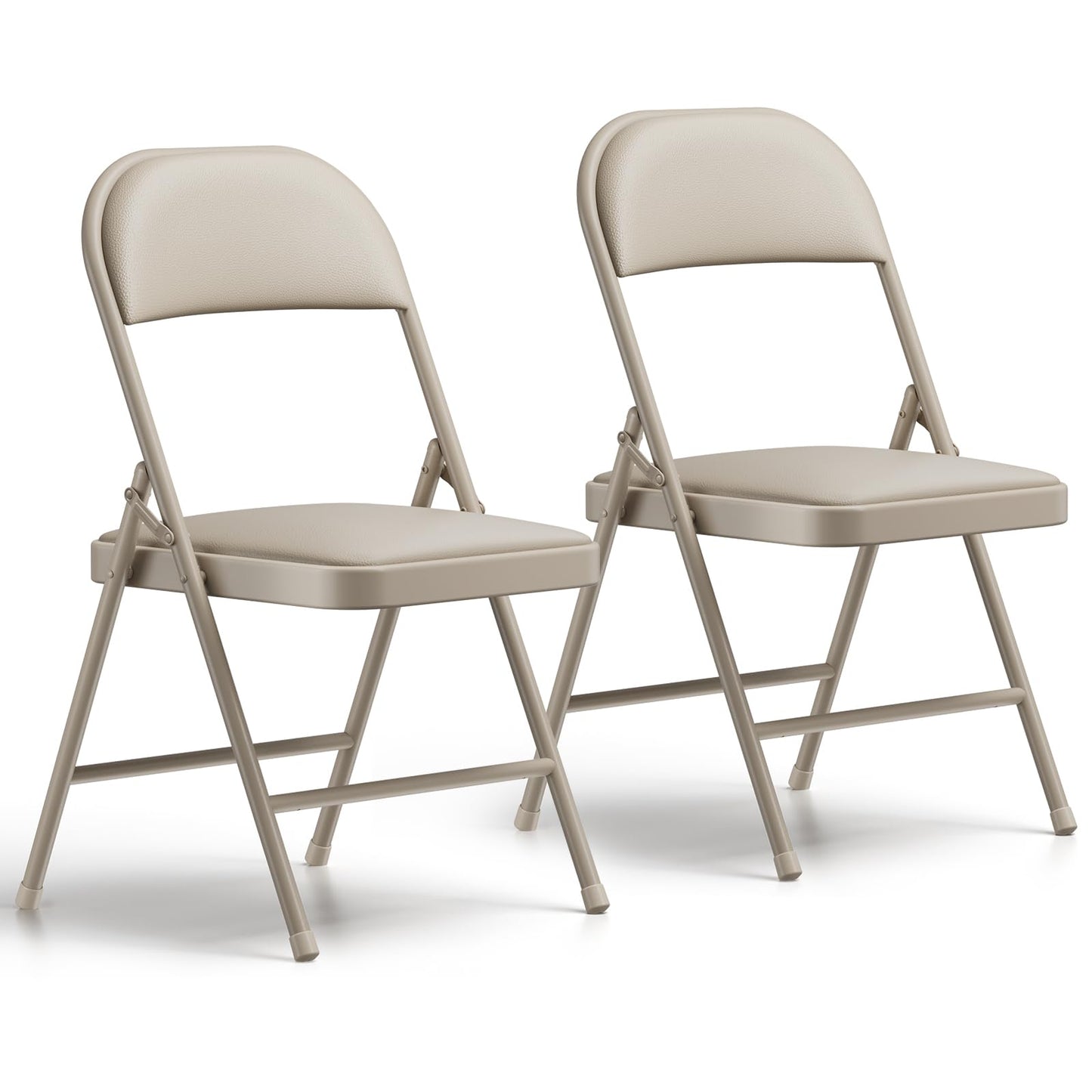 Folding Chairs 2 Pack, PU Leather Padded Folding Chairs for Outside and Indoor, Heavy Duty Portable Foldable Metal Commercial Seat for Home Office, Dorm, Party, Backyard, Lawn, Patio, Khaki
