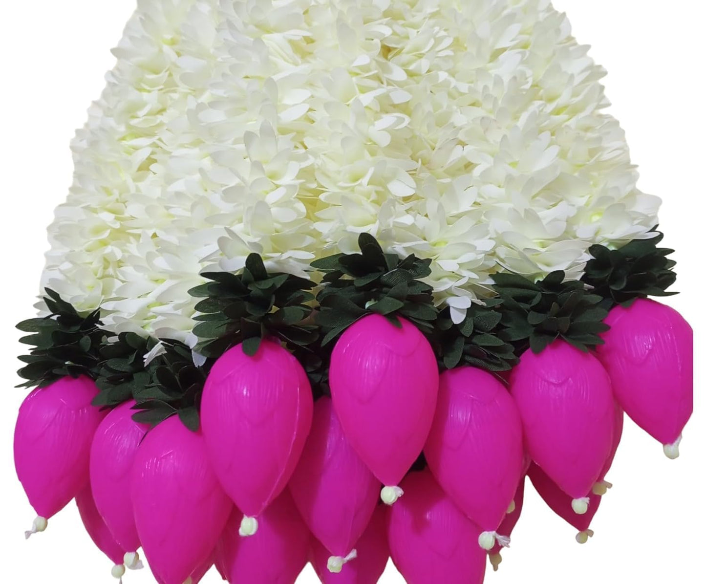Set of 5 Artificial Jasmine Garland Toran with Lotus Buds, 13 Inch Strings Jasmine Garland Toran with Lotus Buds for Pooja Decoration Wall Hanging for Ganesh Chaturthi, Diwali & Festive Decor