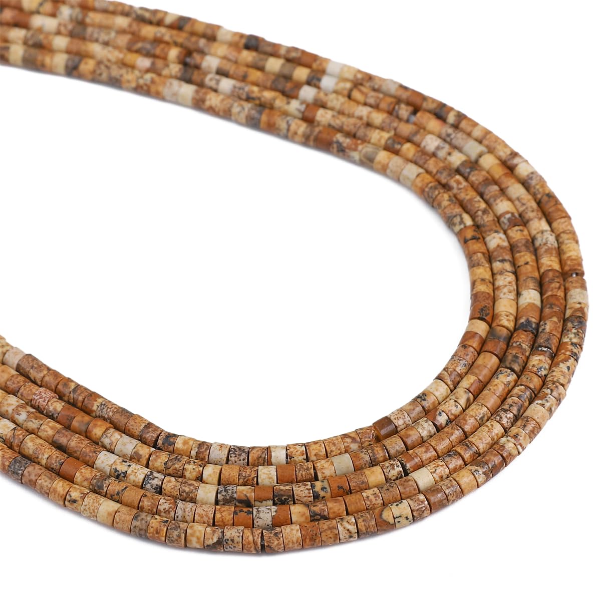 BEADIA Natural Brown Picture Jasper Spacer Beads Caps Flat Round Loose Beads for Beading Jewelry Making 3mmx2mm 38cm