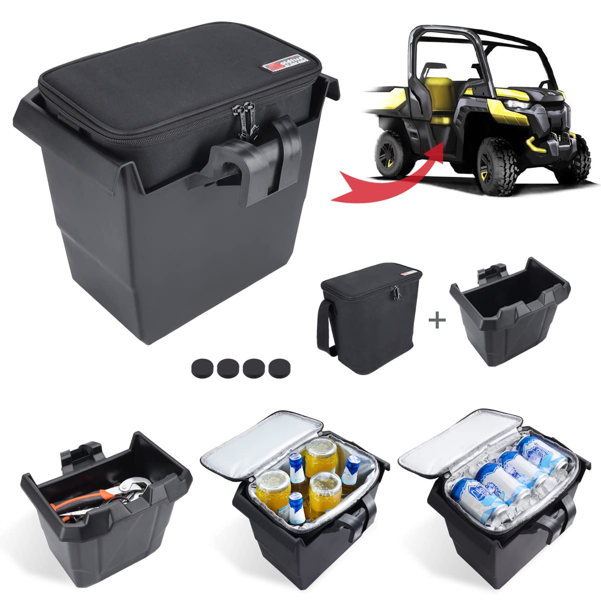 FIASRAC for Defender Center Underseat Storage Bin+Portable Ice Chest Cooler, Compatible with Can Am Defender/Defender Max 2016-2026 Replace OEM #715003446